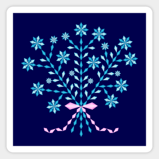 Winter blue flower bouquet with long pink ribbon, version five Magnet